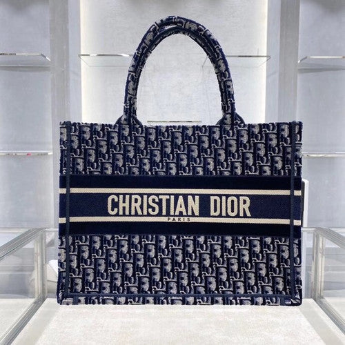 Christian Dior SMALL DIOR BOOK TOTE Blue Dior Oblique Embroidered Velvet