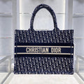 Christian Dior SMALL DIOR BOOK TOTE Blue Dior Oblique Embroidered Velvet