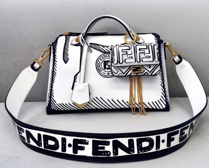 Fendi BY THE WAY MEDIUM White leather printed Boston bag