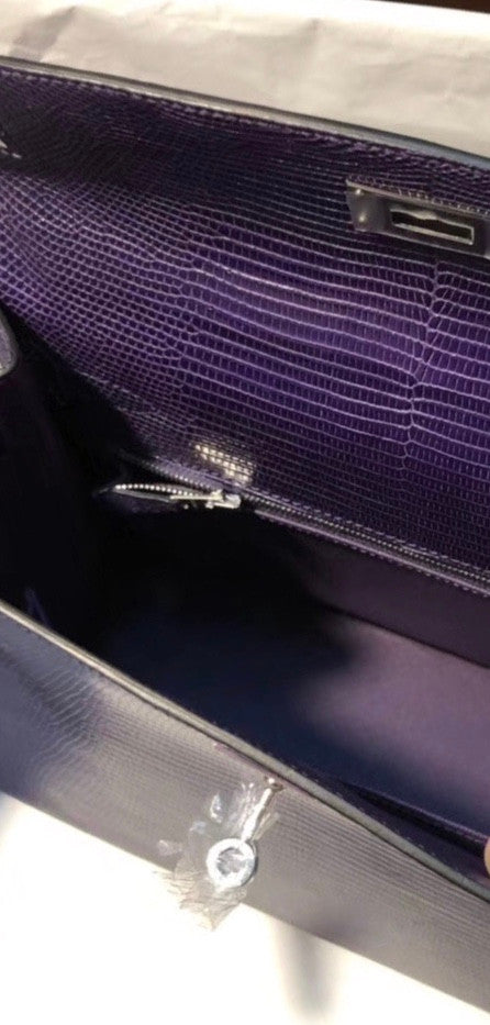 Hermes 9W Ultraviolet Lizard Kelly 28 Bag Palladium Hardware
