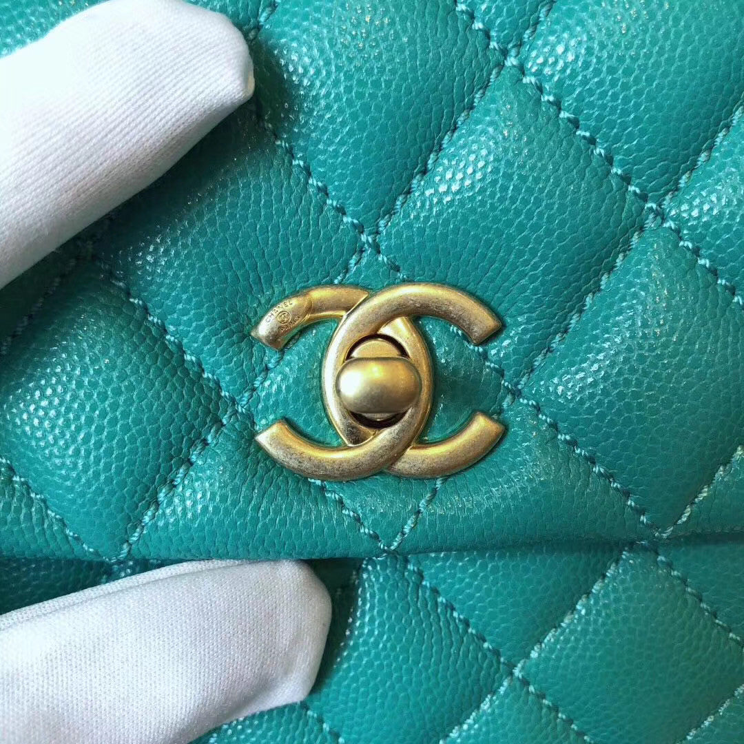 Chanel Mini Coco Handle Bag with Calfskin Handle Green