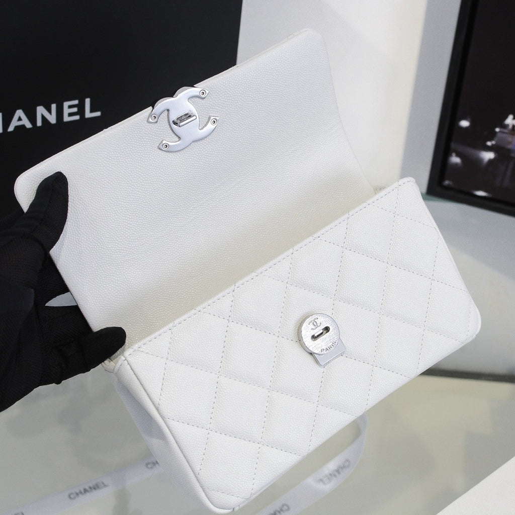 Chanel Small Grained Calfskin Lacquered Logo Flap Bag