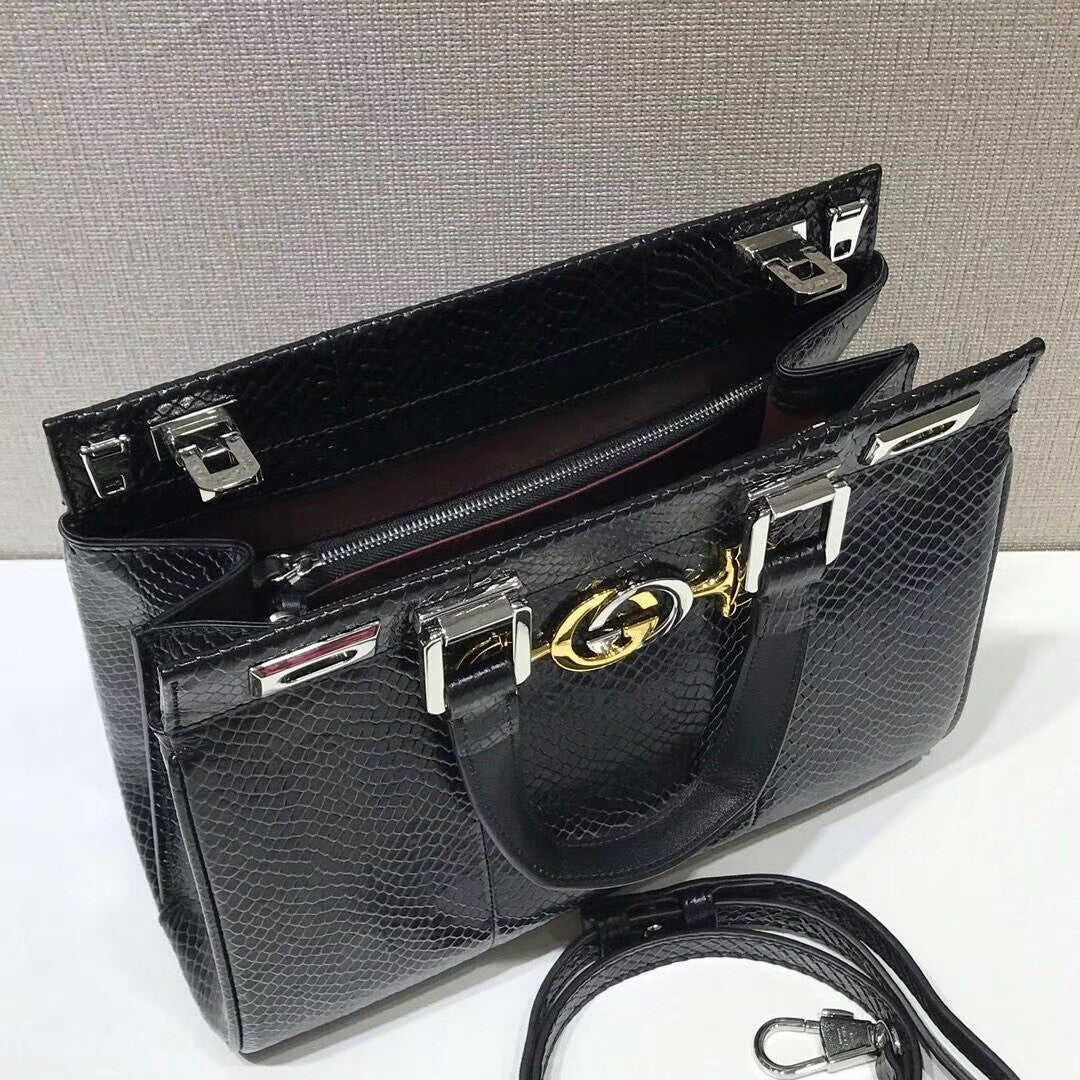 Gucci Zumi snakeskin medium top handle bag