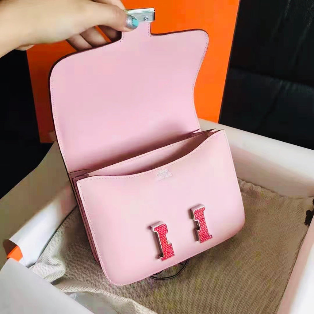 Hermes 3Q Rose Sakura Pink Constance 18 mini Bougainvillea Lizard bag