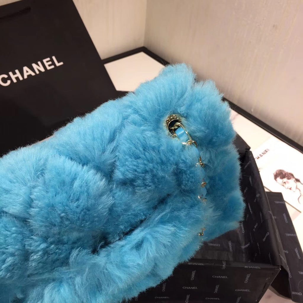 Chanel Shearling Lambskin Flap Bag  Blue