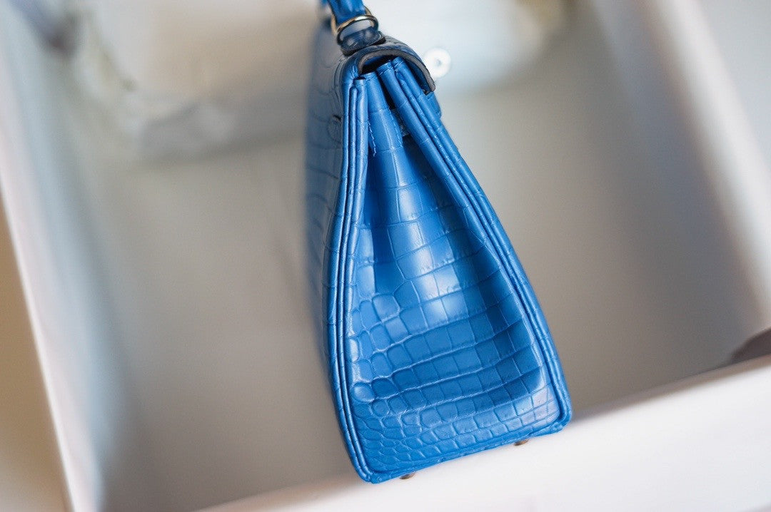 Hermes Blue Hydra NILOTICUS CROCODILE KELLY 25 WITH PALLADIUM  HARDWARE