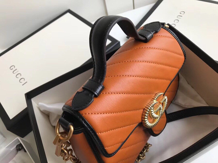 Gucci GG Marmont small top handle bag Cognac Leather