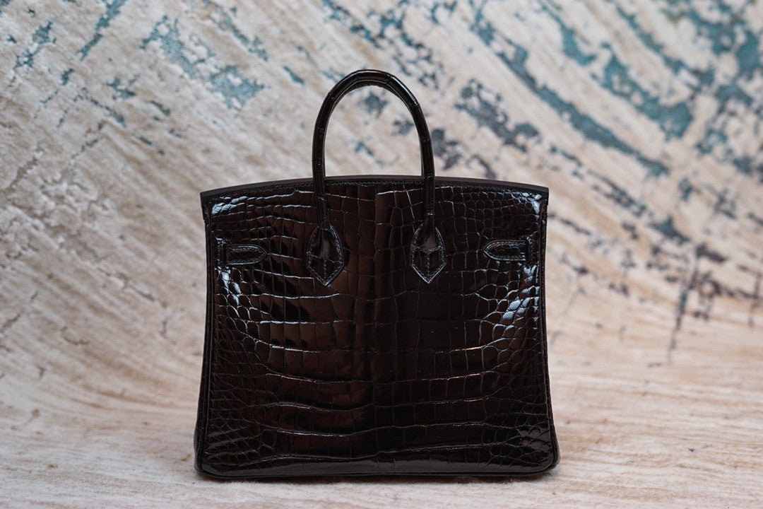Hermes Birkin 25cm Black Shinny Alligator with Gold hardware