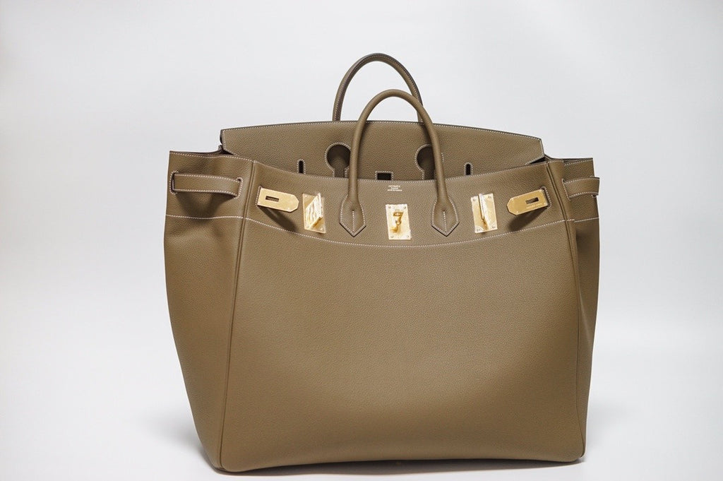 Hermes Etoupe Clemence Leather Gold Hardware Birkin 50 Bag