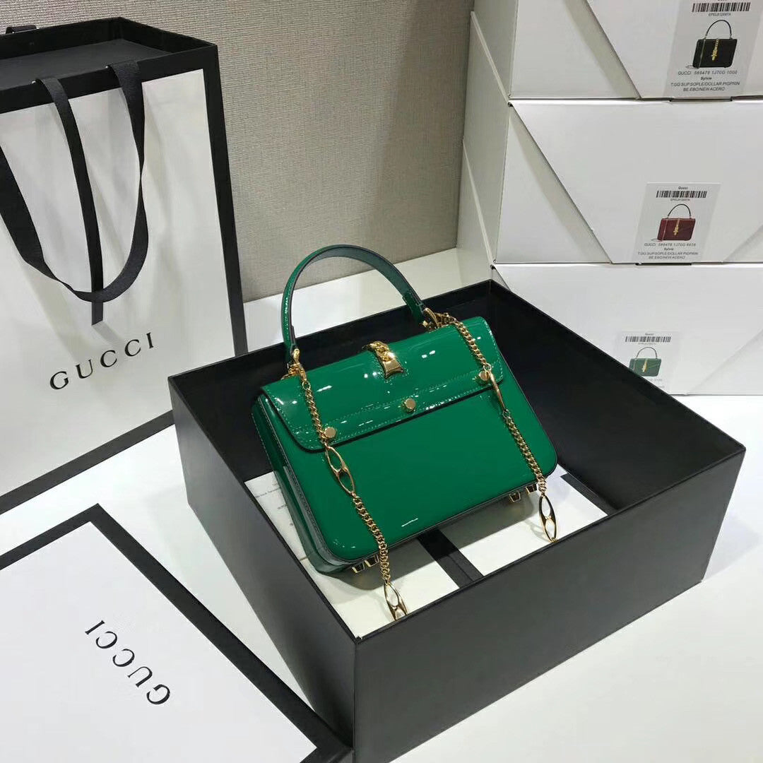 Gucci Sylvie 1969 patent leather mini top handle bag Green