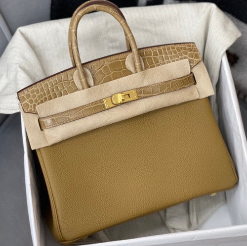 Hermès  U8 Bronze Alligator/Togo Birkin Touch 25cm Gold Hardware