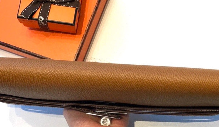 HERMES KELLY CUT CLUTCH BAG GOLD EPSOM PALLADIUM HARDWARE