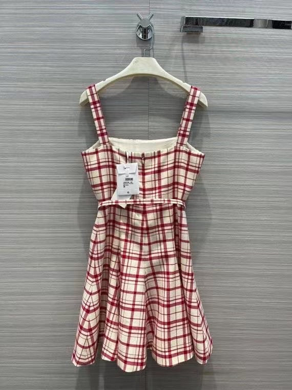 Christian Dior SHORT DRESS Raspberry and White Check'n'Dior Pop Wool Twill
