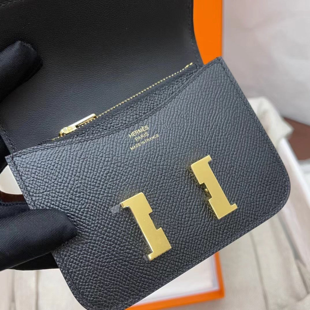 Hermès Constance Slim wallet Black Epsom leather with Gold hardware