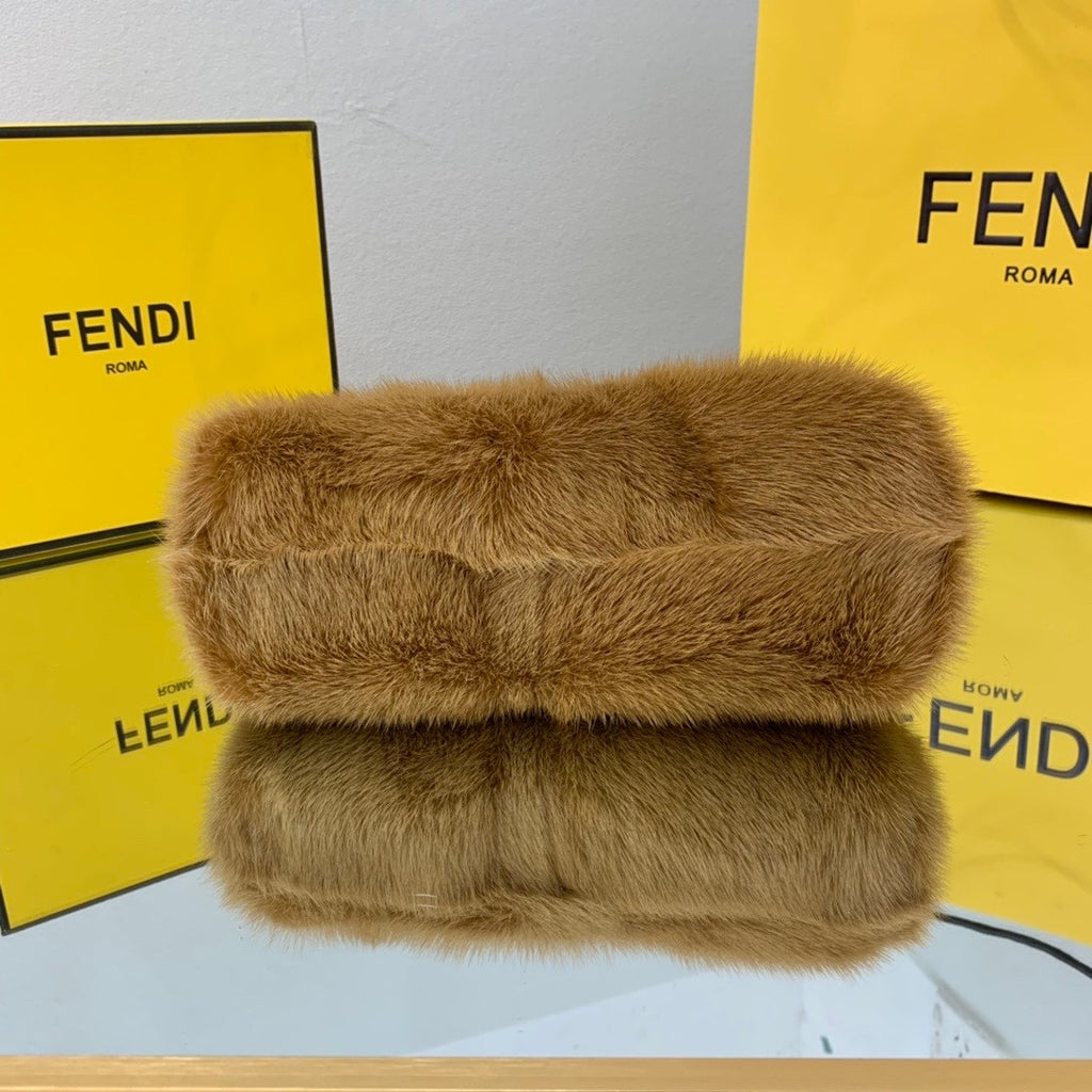 FENDI FIRST SMALL Brown mink bag