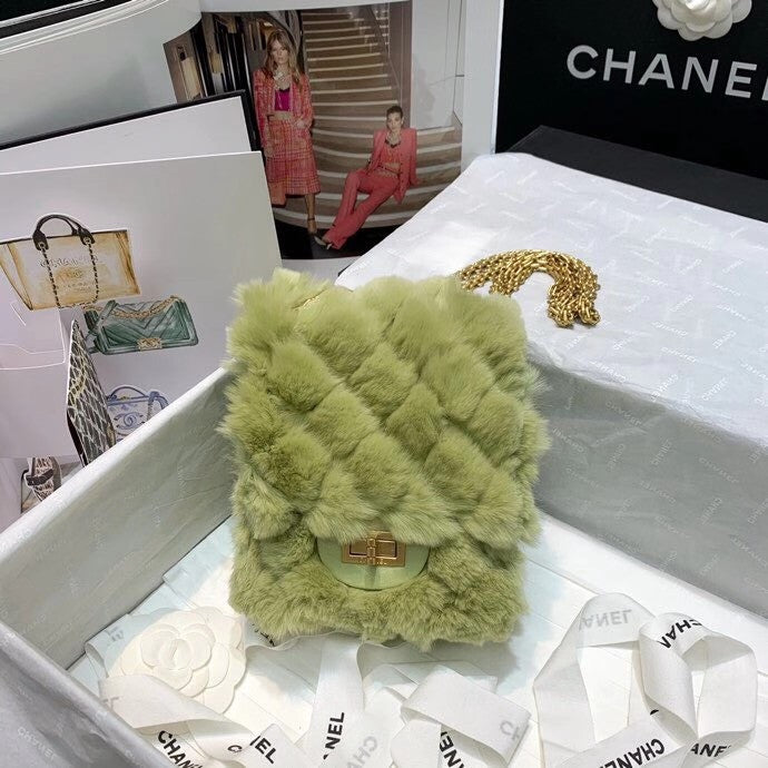 Chanel Shearling Lambskin Mini 2.55 Handbag Green