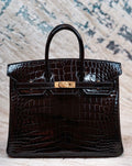 Hermes Birkin 25cm Black Shinny Alligator with Gold hardware