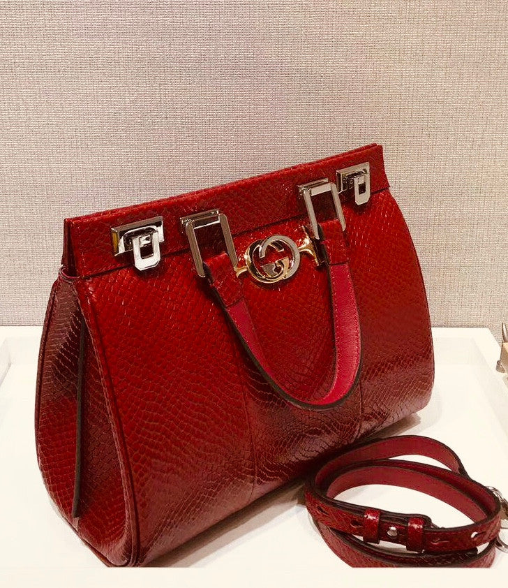 Gucci Red Zumi snakeskin medium top handle bag