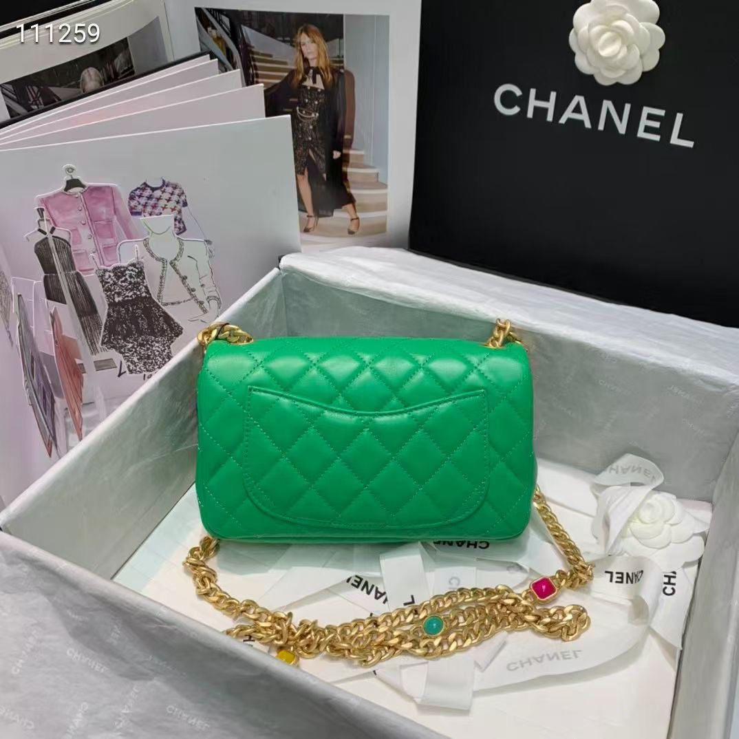 Chanel Flap Bag with  Resin & Gold-Tone Metal Green Small