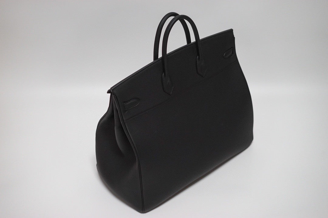 Hermes Black Clemence Leather Gold Hardware Birkin 50 Bag