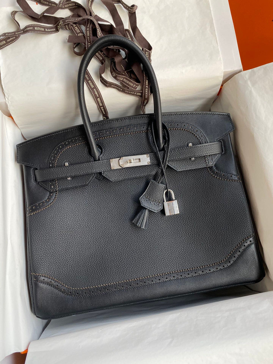 Hermes Limited Edition Black Ghillie Birkin 30cm Togo Palladium Hardware