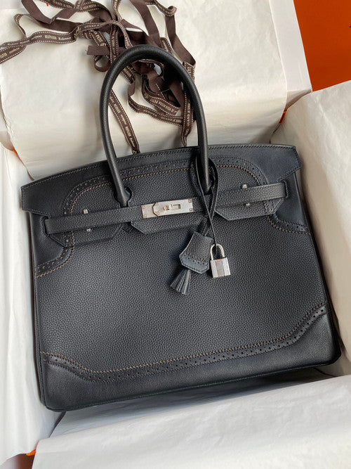 Hermes Limited Edition Black Ghillie Birkin 30cm Togo Palladium Hardware