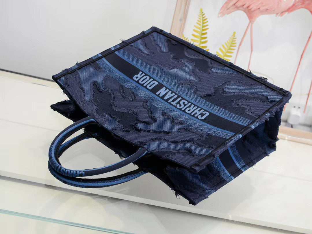 Christian Dior Blue  DIOR BOOK TOTE CAMOUFLAGE EMBROIDERED CANVAS BAG