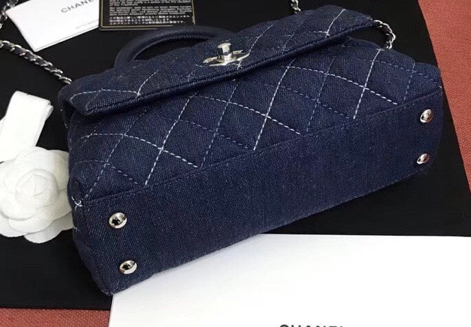 Chanel Small Denim Flap Bag With Top Handle