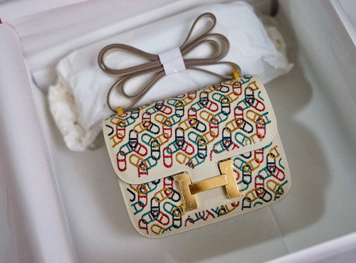 Hermes 2021 Limited Edition Embroidered Constance 18 Epsom Leather Gold Hardware