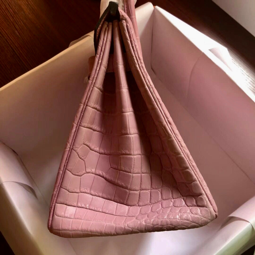 Hermes 1Q Rose Confetti Birkin 30 in Porosus  Crocodile with Palladium hardware