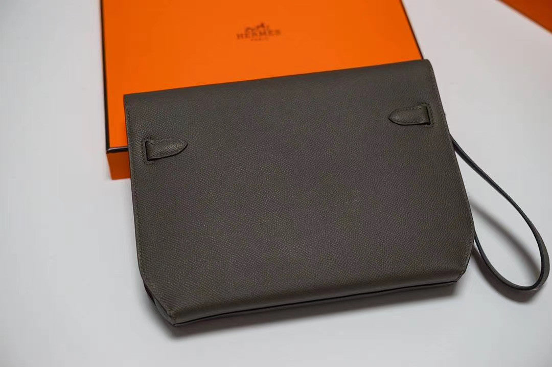 Hermes Kelly Depeches 25 Pochette Black Epsom Palladium Hardware