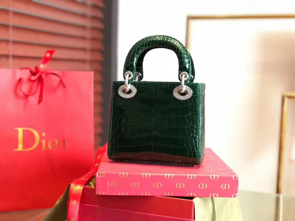 Christian Dior Emeraude  Alligator Mini Lady Dior Tote with gemstone hardware