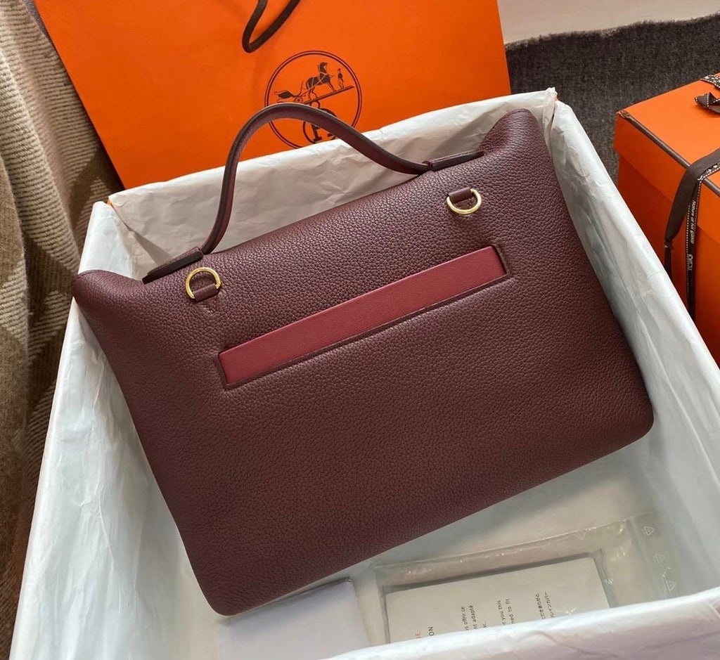 Hermes Kelly 24/24 Bordeaux/Red Swift & Togo Leather with Gold Hardware