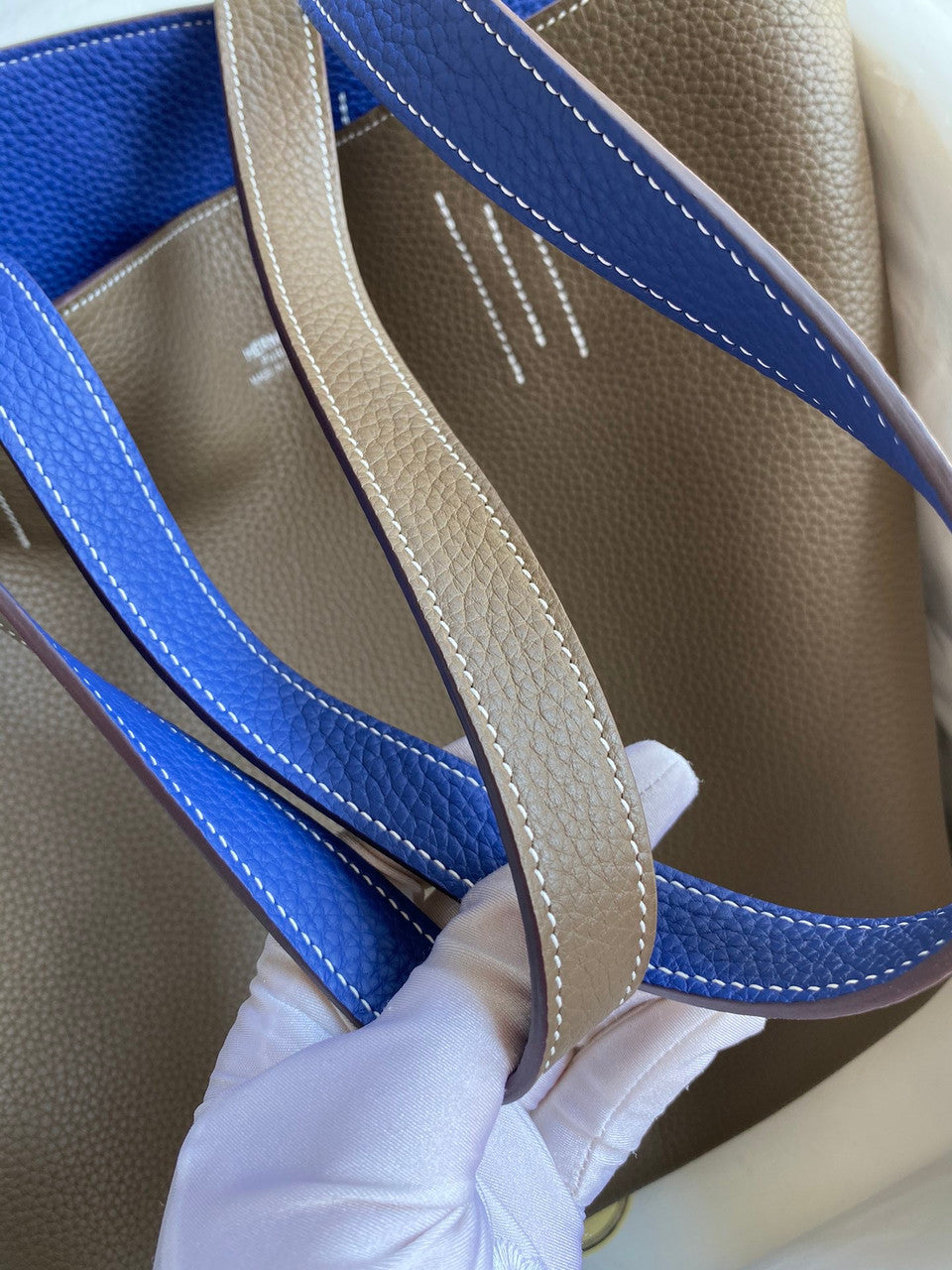 Hermes Double Sens Tote 30 Etoupe & Blue Electric