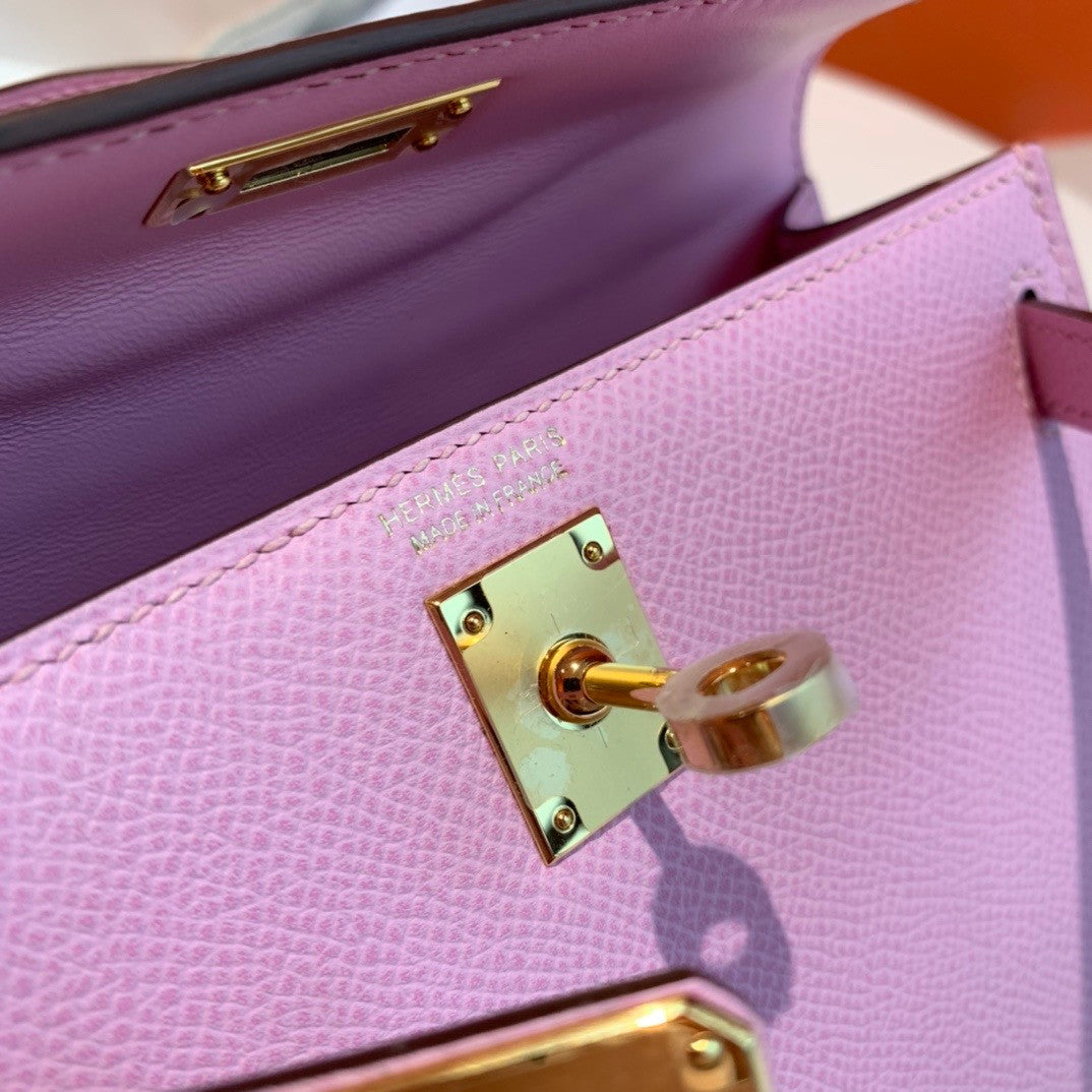 Hermes X9 Mauve Sylvestre  Mini Kelly II 20 Epsom calf Gold Hardware