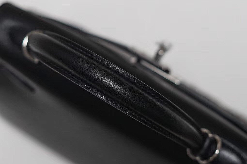 Hermes  FEATHER KELLY 32 Black Peacock feather & Box Leather with Palladium Hardware