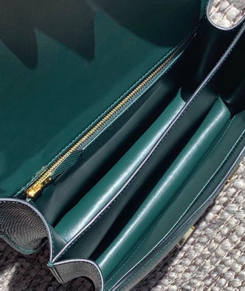 Hermes  CK 67 Vert Fonce Constance 24cm  Lizard Gold Hardware