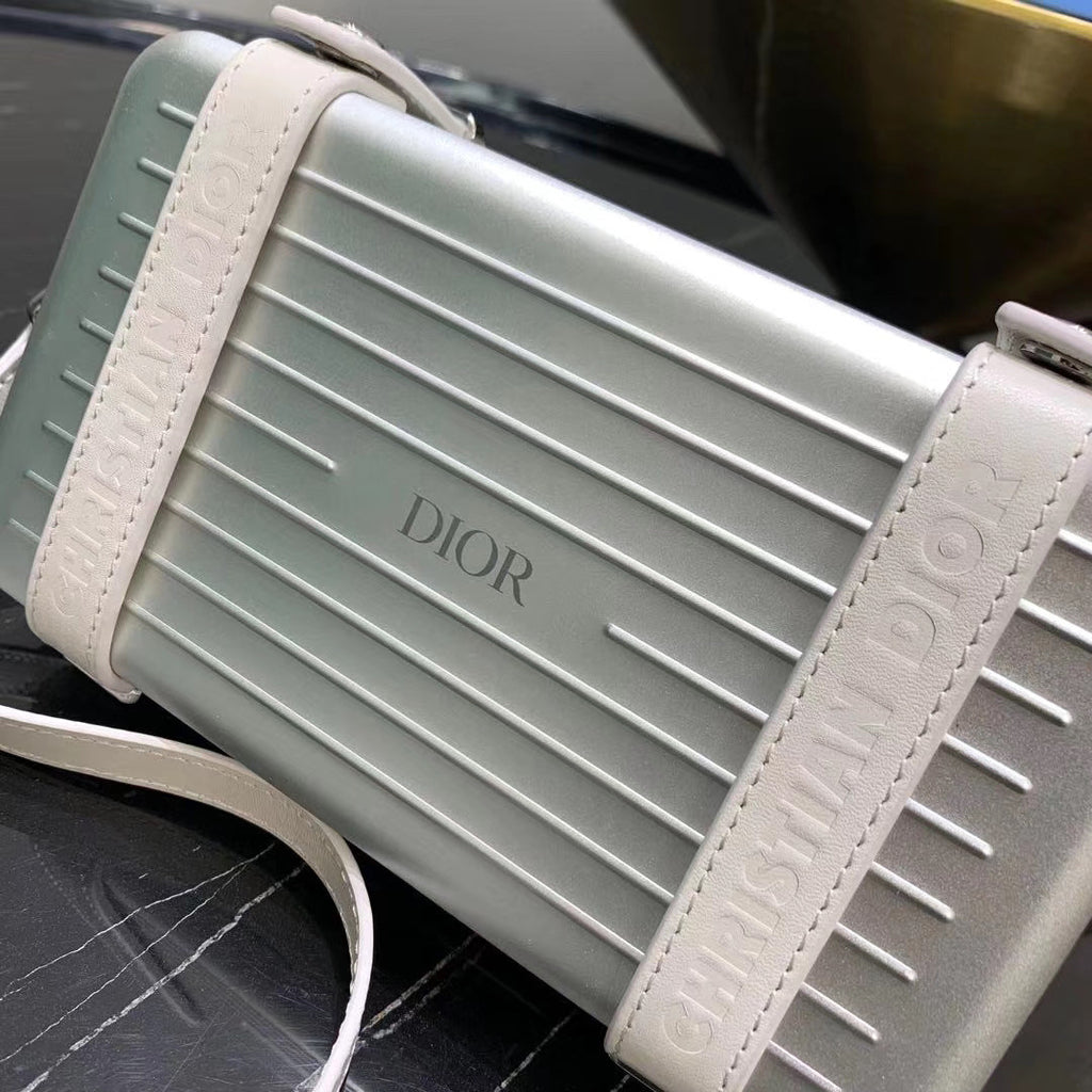 Christian Dior Gray DIOR AND RIMOWA PERSONAL CLUTCH IN ALUMINUM AND GRAINED CALFSKIN