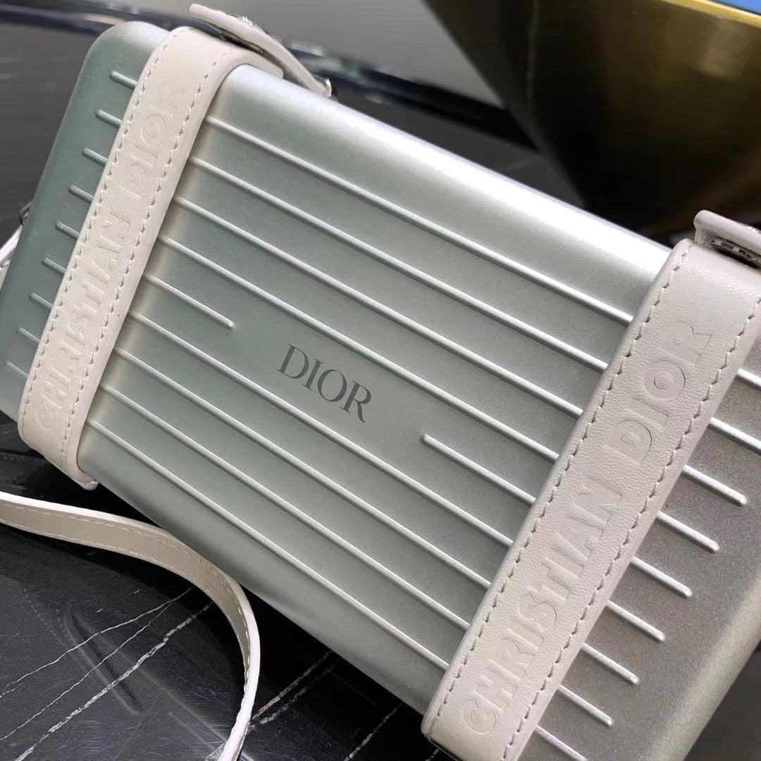 Christian Dior Gray DIOR AND RIMOWA PERSONAL CLUTCH IN ALUMINUM AND GRAINED CALFSKIN