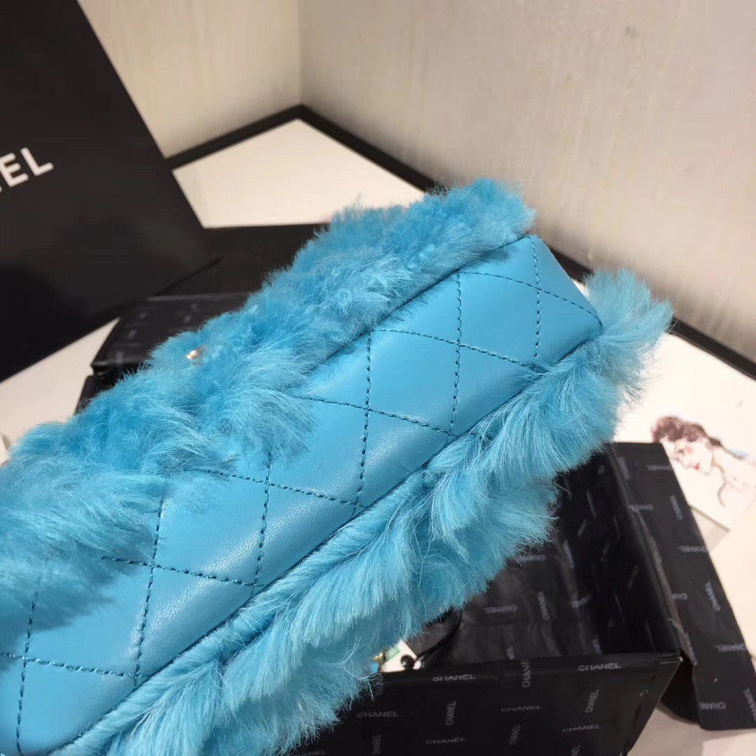 Chanel Small Shearling Lambskin Flap Bag Blue
