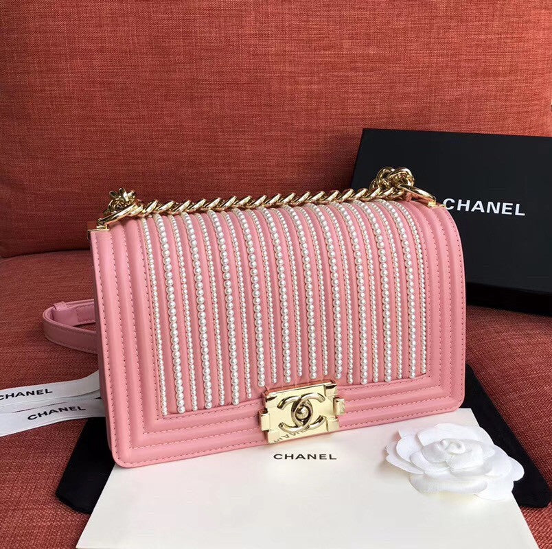 Chanel  BOY CHANEL Handbag With Imitation Pearls Pink