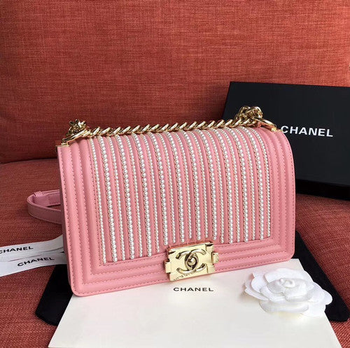 Chanel  BOY CHANEL Handbag With Imitation Pearls Pink