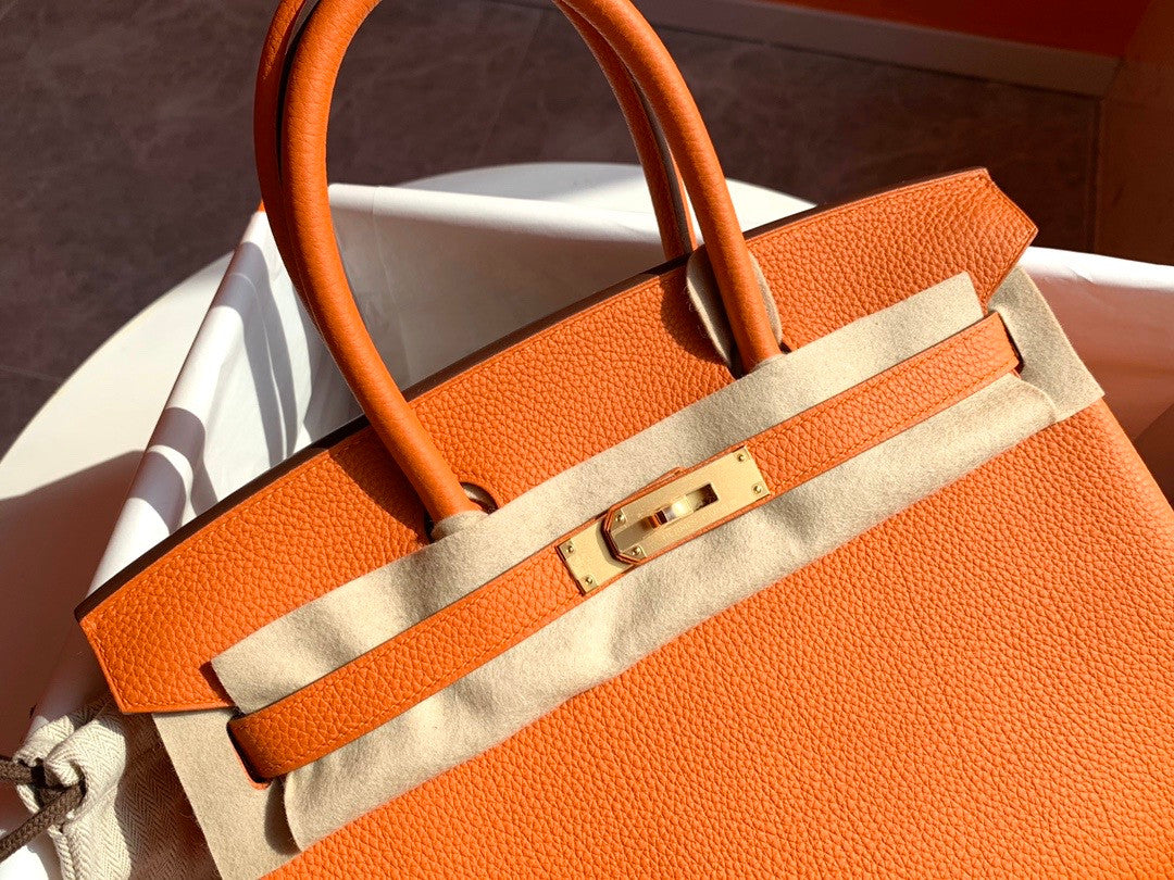 Hermes Orange Birkin Bag 30cm Togo Leather Gold Hardware