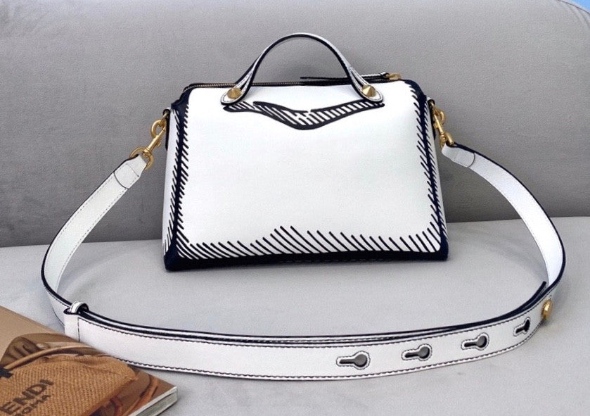 Fendi BY THE WAY MEDIUM White leather printed Boston bag