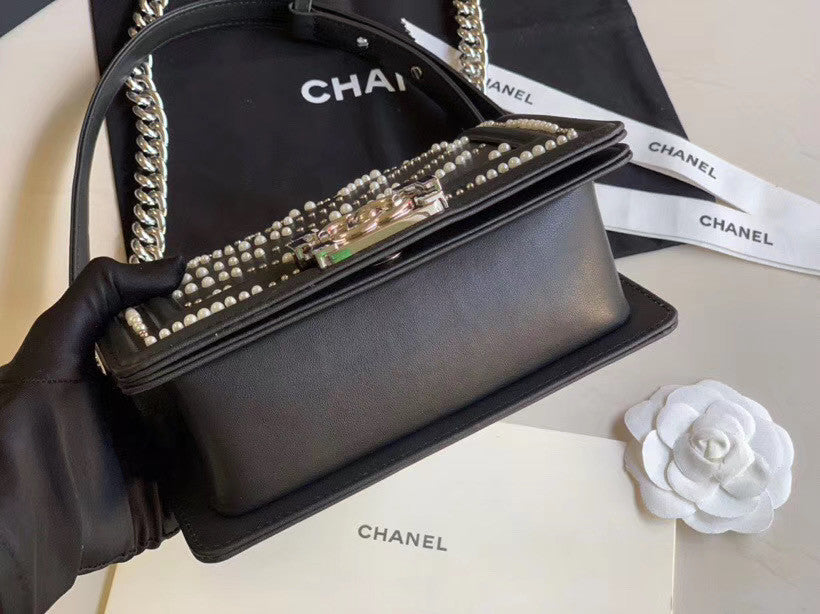 Chanel Small Pearl BOY CHANEL Handbag Black