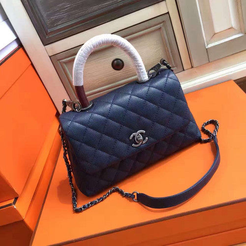 Chanel Blue Calfskin/Lizard Coco Handle Small Bag