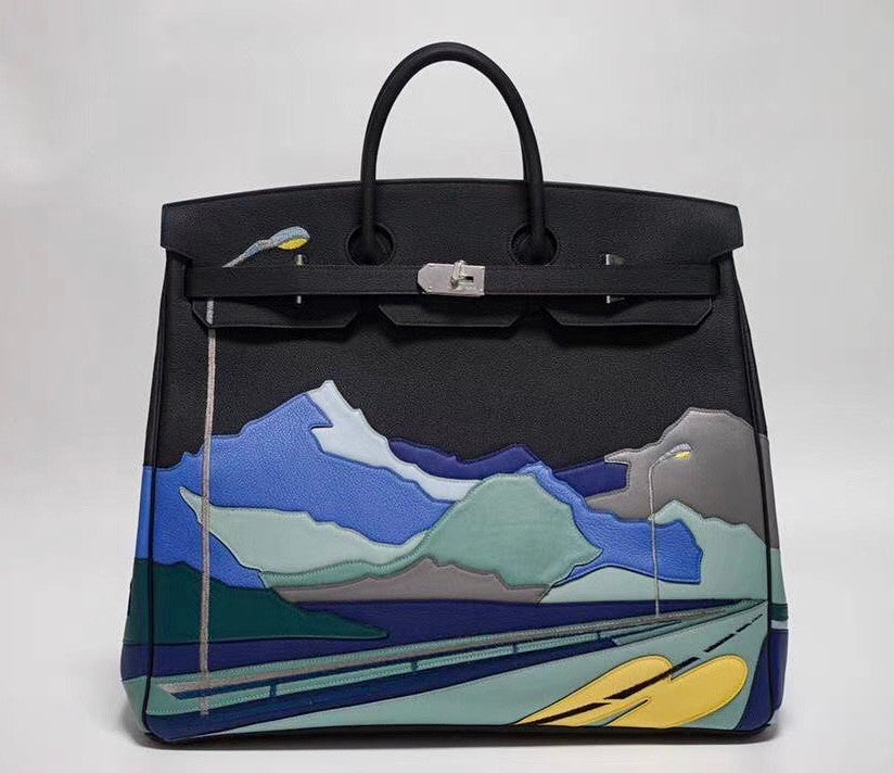 Hermes LIMITED EDITION  ''ENDLESS ROAD - NIGHT'' HAC BIRKIN 50  TOGO, SWIFT & CLÉMENCE LEATHER WITH PALLADIUM HARDWARE