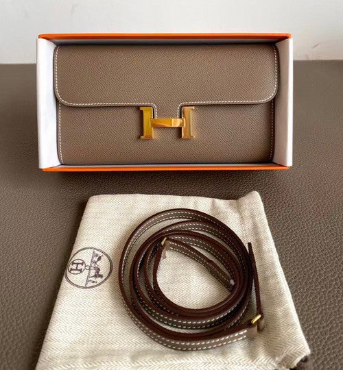 Hermes Etoupe Constance Long To Go wallet Epsom Leather Gold Hardware