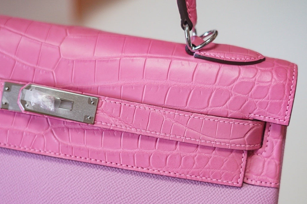 Hermes Kelly 32cm Sakura Pink Touch Clemence /Niloticus Crocodile PHW