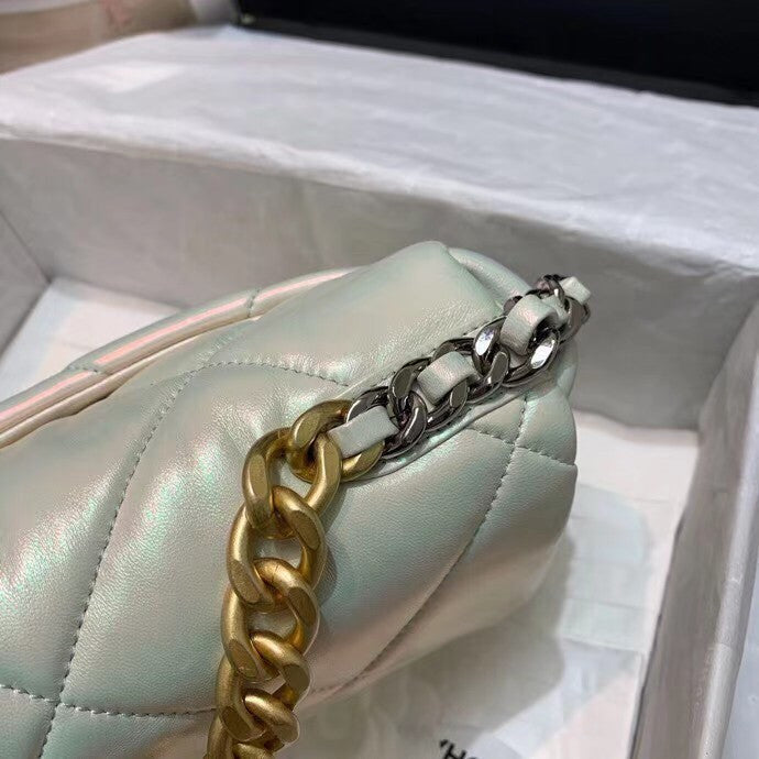 CHANEL 19 Iridescent White Flap Bag